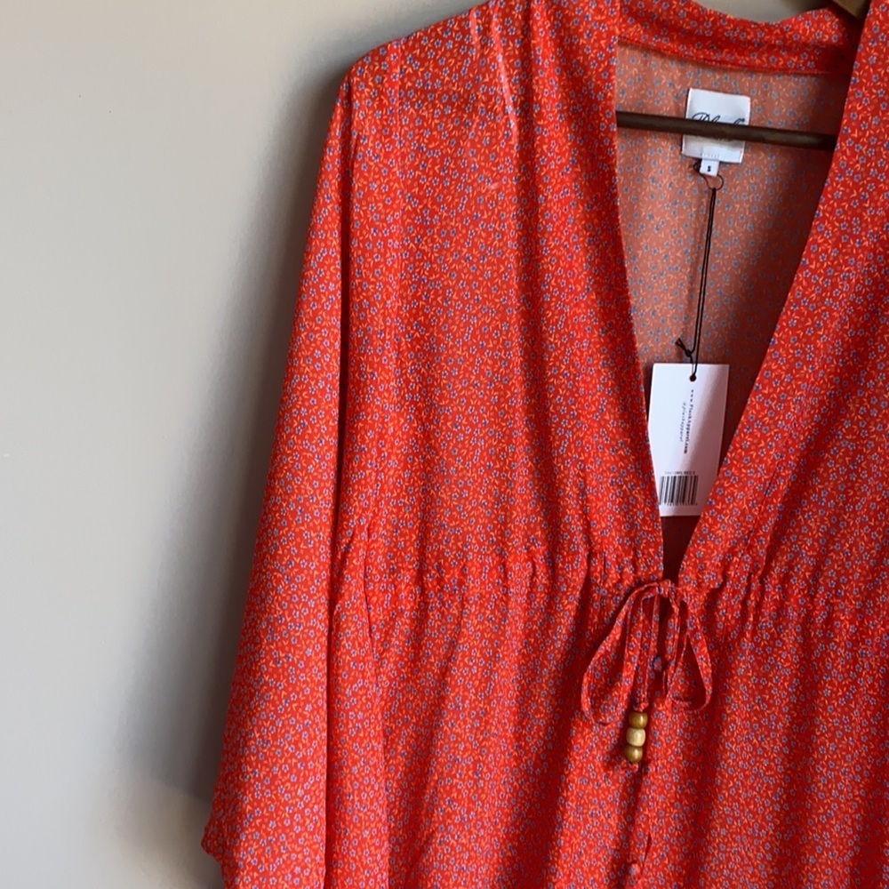 NWT Plush Chiffon Floral Bell Sleeve Kimono Dress Cover Up - Picture 5 of 9